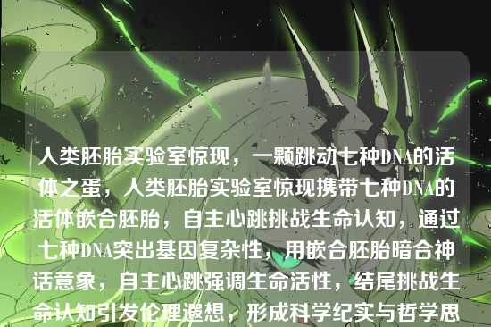 人类胚胎实验室惊现,一颗跳动七种DNA的活体之蛋,人类胚胎实验室惊现携带七种DNA的活体嵌合胚胎,自主心跳挑战生命认知,通过七种DNA突出基因复杂性,用嵌合胚胎暗合神话意象,自主心跳强调生命活性,结尾挑战生命认知引发伦理遐想,形成科学纪实与哲学思辨的双重张力。)
